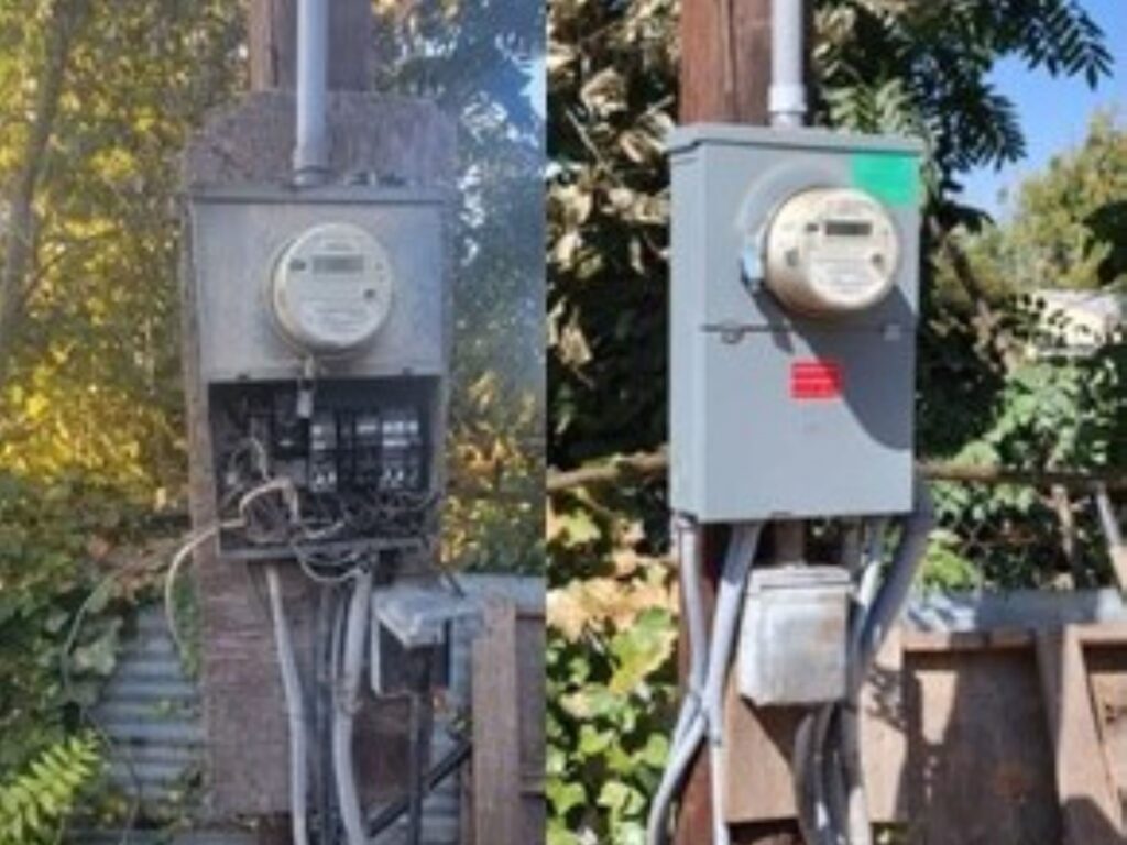 before and after picture of a circuit box the VFW replaced for a vet in need