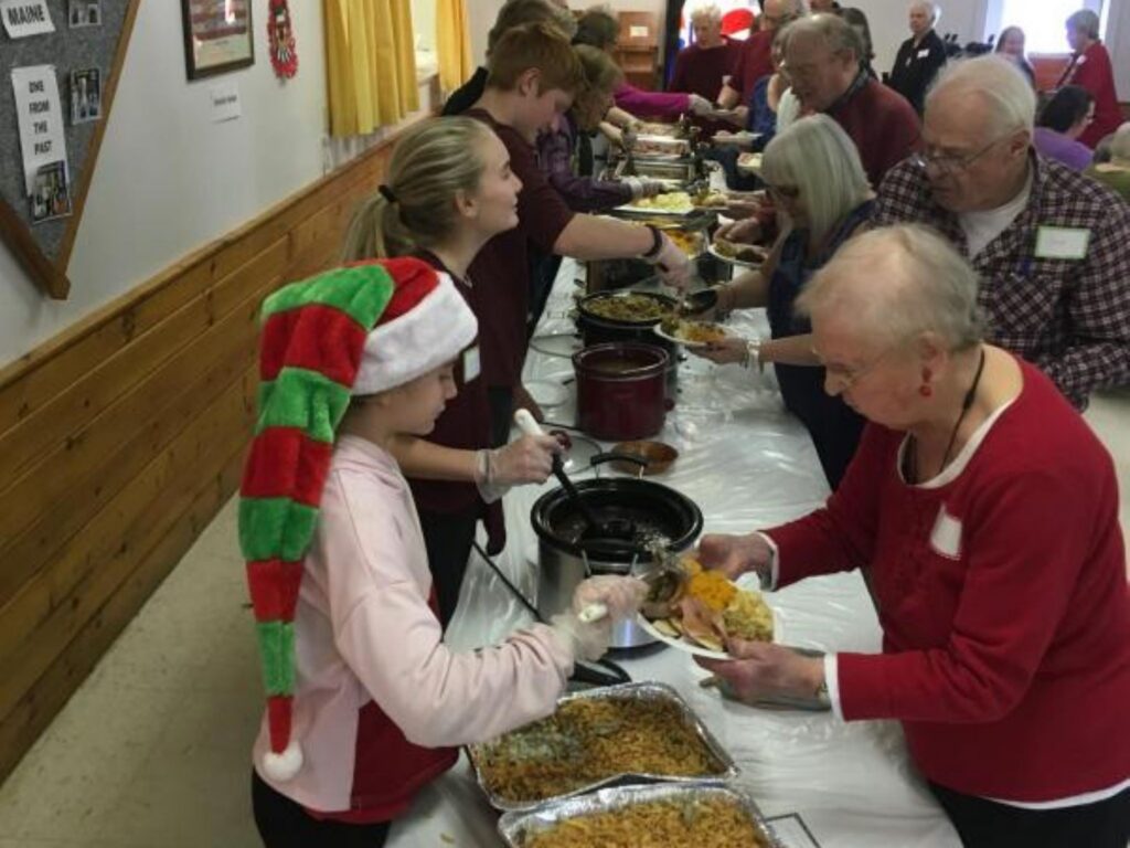 Christmas Eve dinner food service line